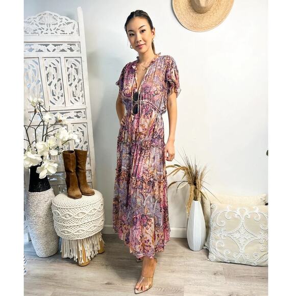 MISA Ilya Tiered Dress Short Flutter Sleeve Chiffon Augusta Batik Size Small NEW - Picture 4 of 13